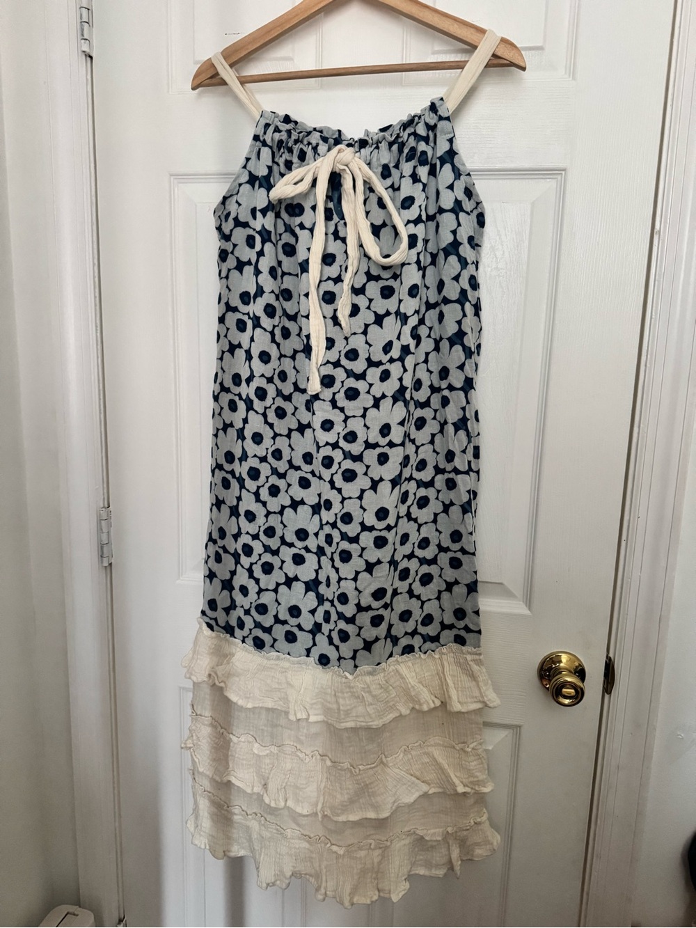 Floral Tiered Ruffle Maxi Skirt in Navy and Cream handmade